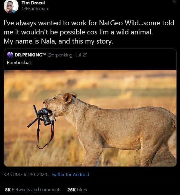 Tim dracul fbantsman i've always wanted to work for natgeo wildsome told me it w