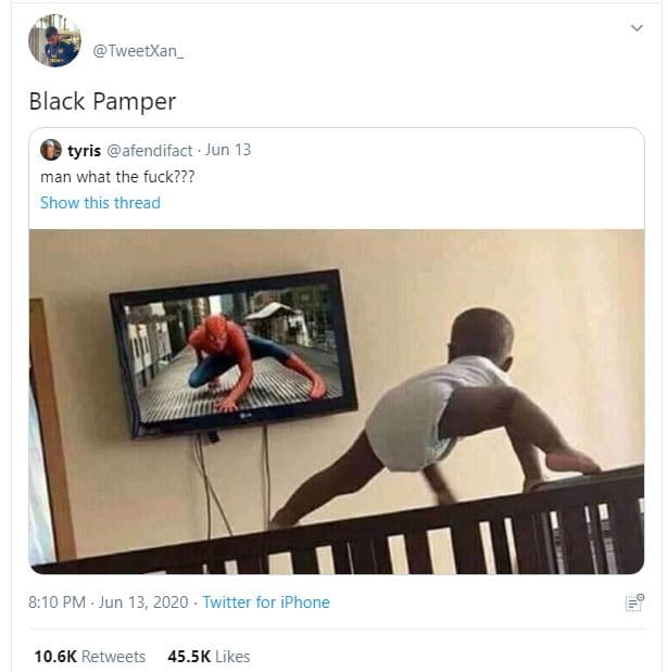 Tweetxan _ black pamper tyris afendifact . jun 13 man what the fuck??? show this