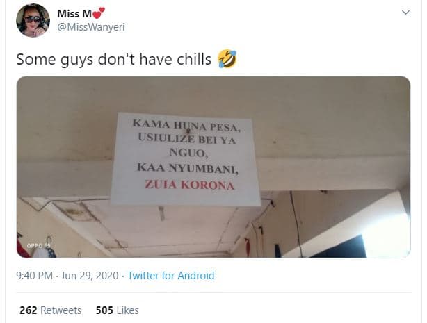 Miss m misswanyeri some guys don't have chills kama huna pesa, usiulize bei ya n