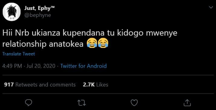 Just, ephy bephyne hii nrb ukianza kupendana tu kidogo mwenye relationship anato