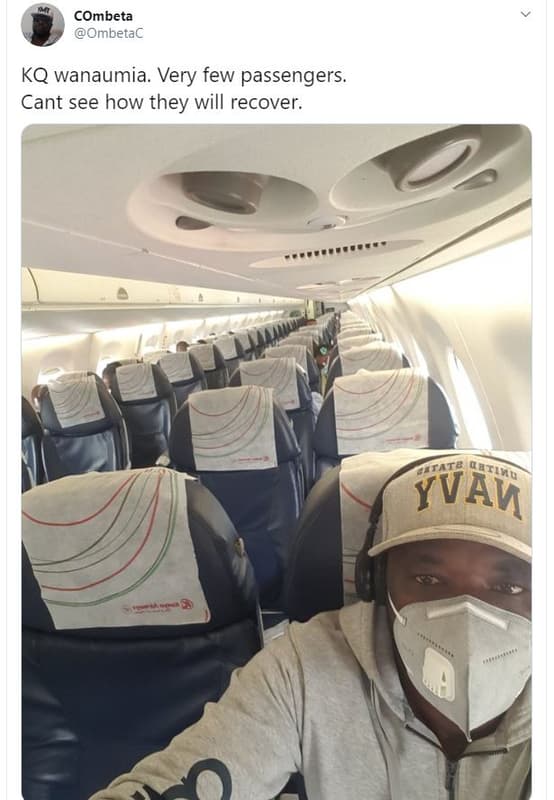 Combeta ombetac kq wanaumia. very few passengers. cant see how they will recover