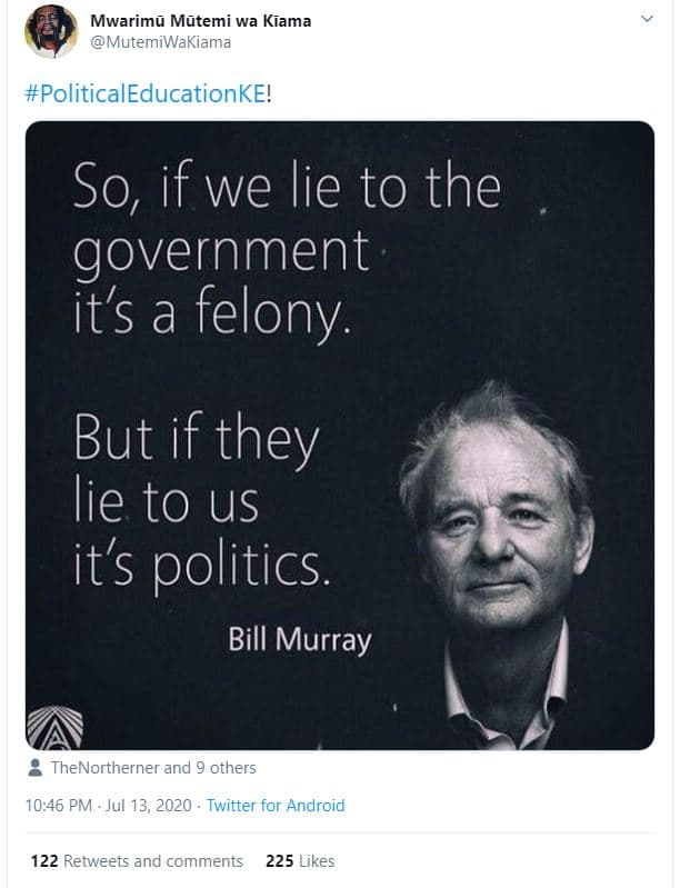 Mwarimu mutemi wa kiama mutemiwakiama politicaleducationke! so, if we lie to the