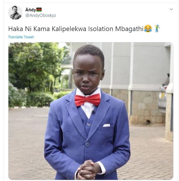 Ñdy' andyoboskyz haka ni kama kalipelekwa isolation mbagathi translate tweet