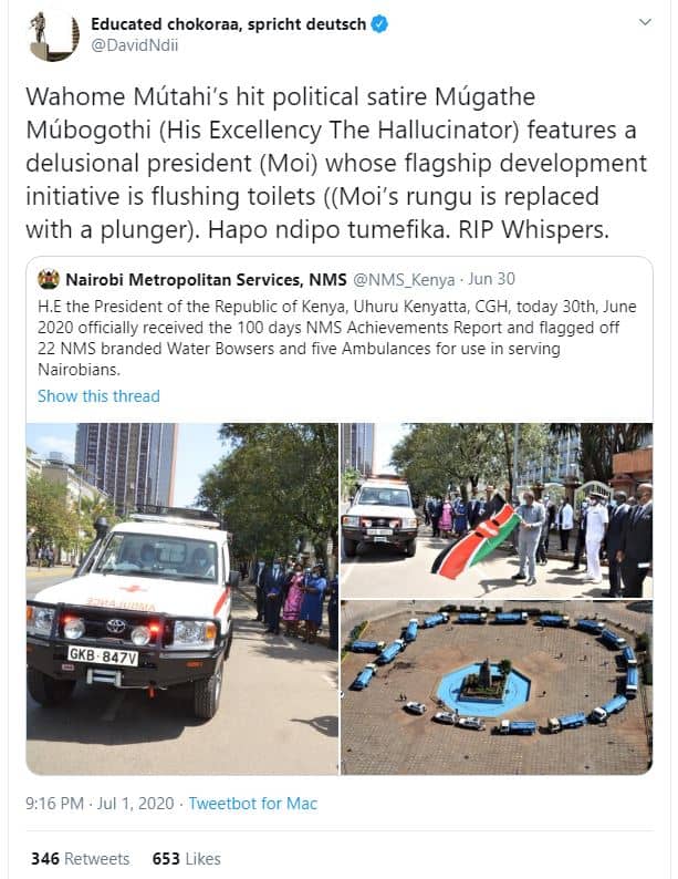 Educated chokoraa, spricht deutsch davidndii wahome mátahi's hit political satir