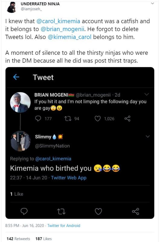 Underrated ninja iamjoseh _ knew that carol_kimemia account was a catfish and it