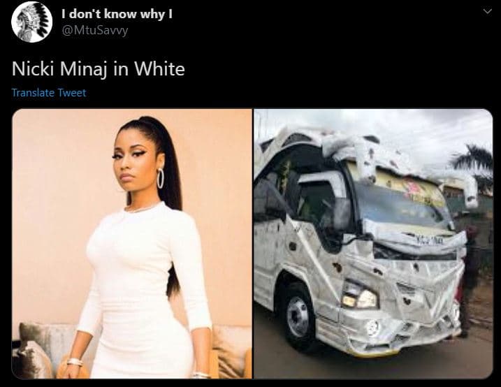 Idon't know why mtusavvy nicki minaj in white translate tweet