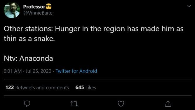 Professor vinniebaite other stations hunger in the region has made him as thin a