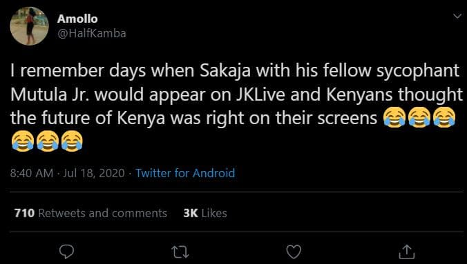 Amollo halfkamba remember days when sakaja with his fellow sycophant mutula jr.