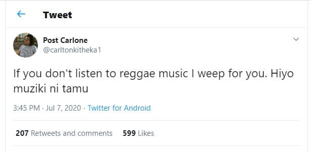 Tweet post carlone carltonkıtheka 1 if you don't listen to reggae music weep for