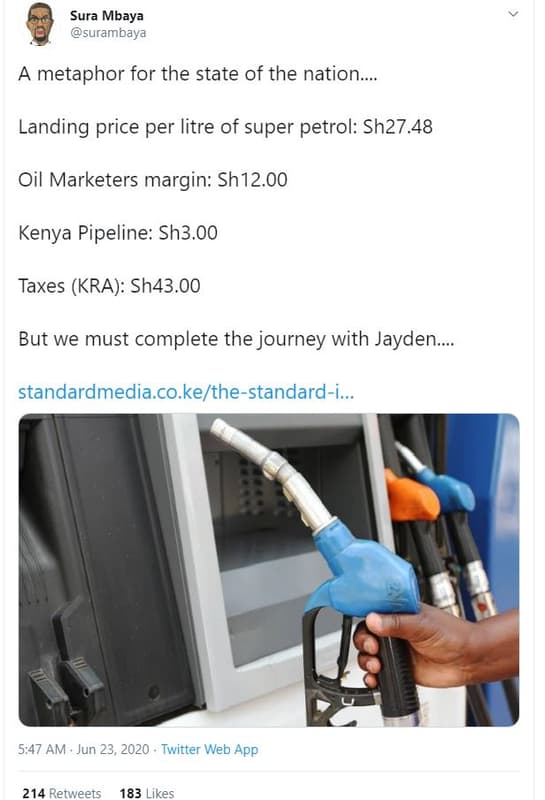 Sura mbaya surambaya metaphor for the state of the nation. landing price per lit