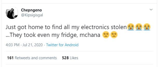 Chepngeno kipsigisgal just got home to find all my electronics stolen íà fà fà t