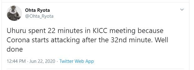 Ohta ryota ohta_ryota uhuru spent 22 minutes in kicc meeting because corona star