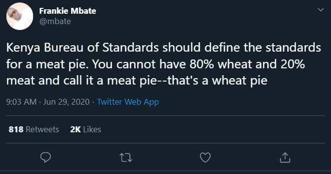 Frankie mbate mbate kenya bureau of standards should define the standards for a