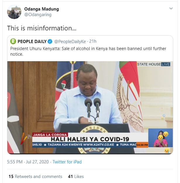 Odanga madung odangaring this is misinformation . people daily peopledailyke . 2