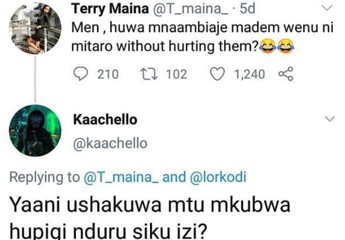 Terry maina t_maina 5d men huwa mnaambiaje madem wenu ni mitaro without hurting
