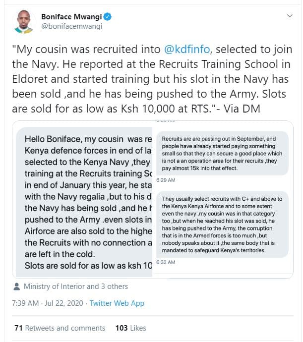 Boniface mwangi bonifacemwangi 'my cousin was recruited into kdfinfo, selected t