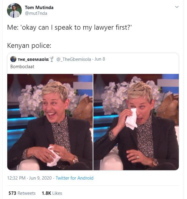 Tom mutinda mut7nda me 'okay can speak to my lawyer first?' kenyan police the_gb