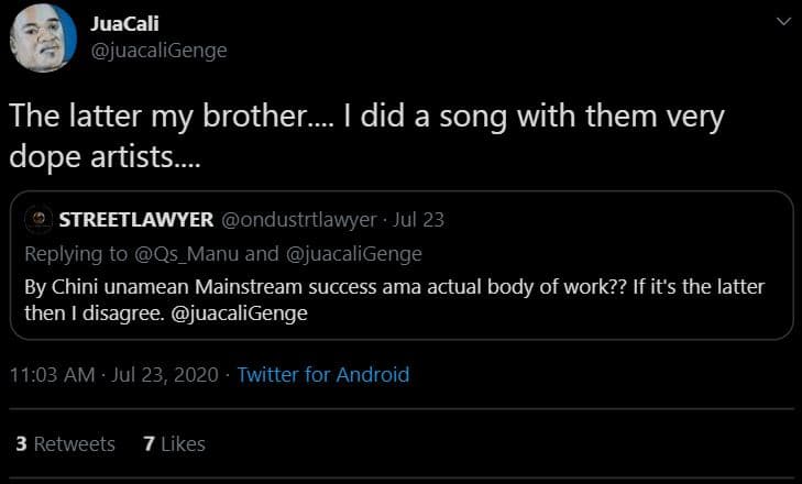 Juacali juacaligenge the latter my brother. did a song with them very dope artis