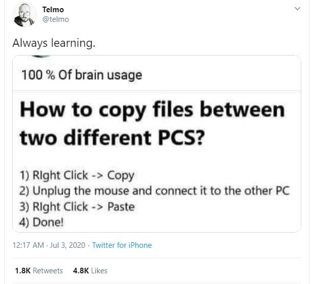 Telmo telmo always learning 100 of brain usage how to copy files between two dif