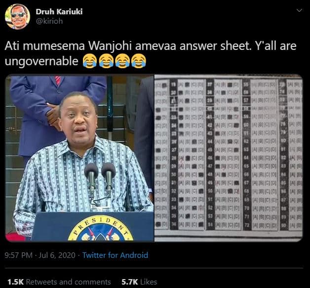 Druh kariuki kirioh ati mumesema wanjohi amevaa answer sheet. y'all are ungovern