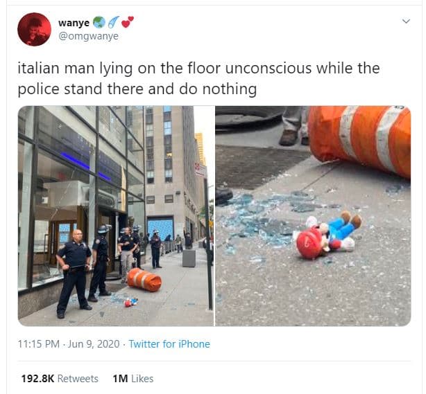 Wanye omgwanye italian man iying on the floor unconscious while the police stand