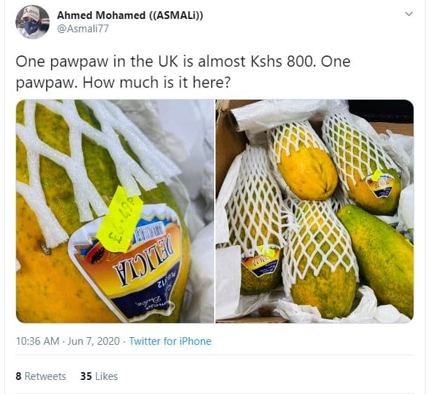 Ahmed mohamed asmali asmali77 one pawpaw in the uk is almost kshs 800. one pawpa