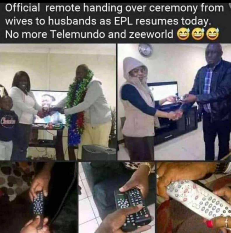 Official remote handing over ceremony from wives to husbands as epl resumes toda