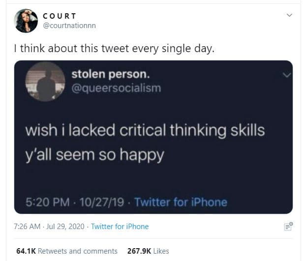Court courtnationnn think about this tweet every single day. stolen person. quee