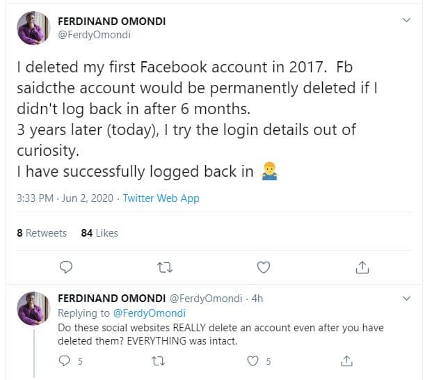 Ferdinand omondi ferdyomondi deleted my first facebook account in . fb saidcthe