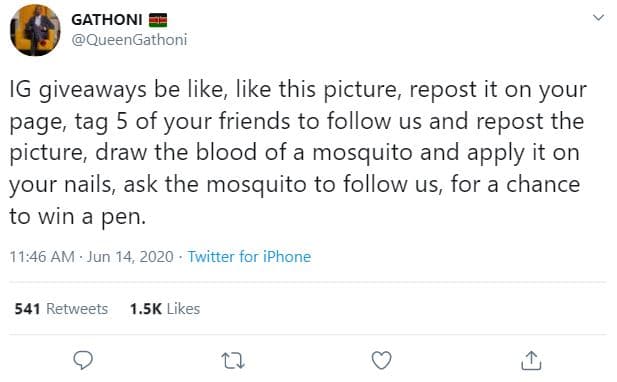 Gathoni queengathoni ig giveaways be like, like this picture repost it on your p