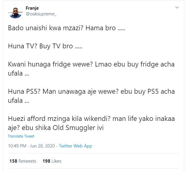 Franje oaksupreme bado unaishi kwa mzazi? hama bro huna tv? buy tv bro kwani hun
