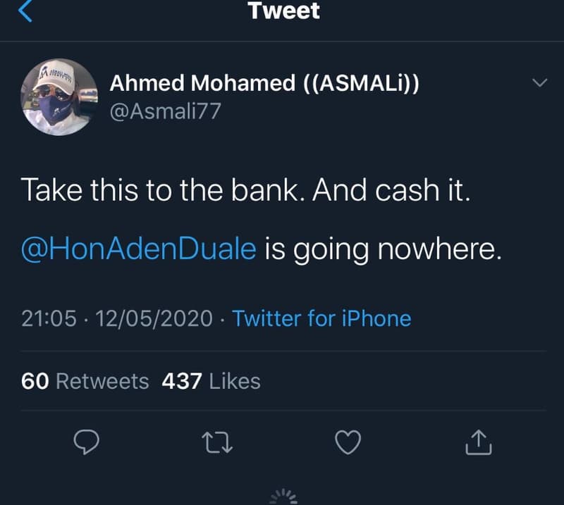 Tweet ahmed mohamed asmali asmali77 take this to the bank. and cash it. honadend