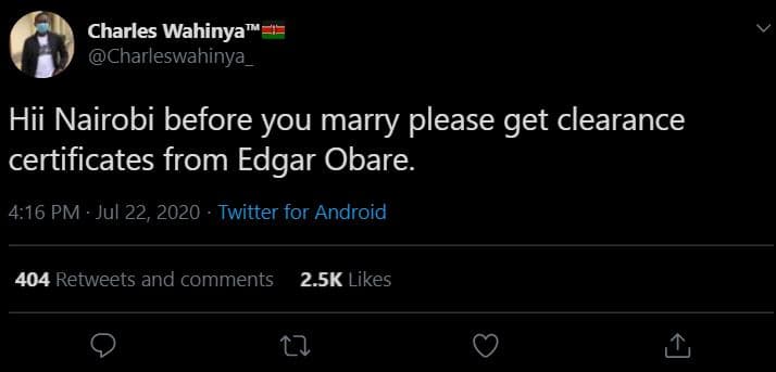 Charles wahinya charleswahinya hii nairobi before you marry please get clearance