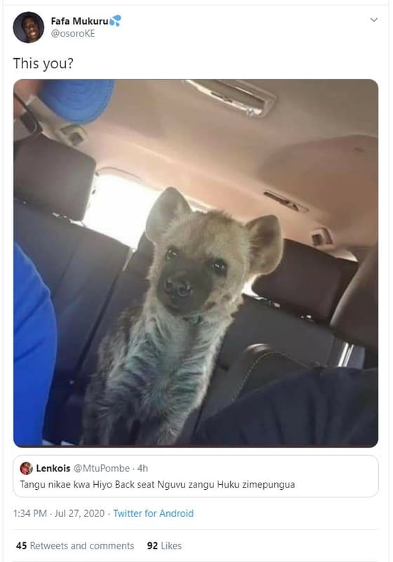 Fafa mukuru osoroke this you? lenkois mtupombe tangu nikae kwa hiyo back seat ng