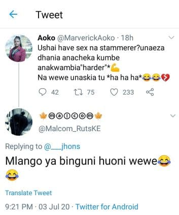 Tweet aoko marverickaoko 18h ushai have sex na stammerer?unaeza dhania anacheka