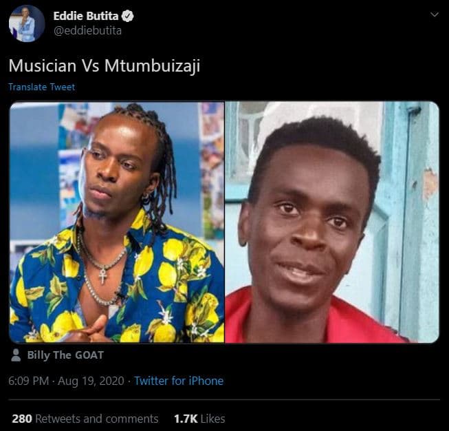 Eddie butita eddiebutita musician vs mtumbuizaji translate tweet billy the goat