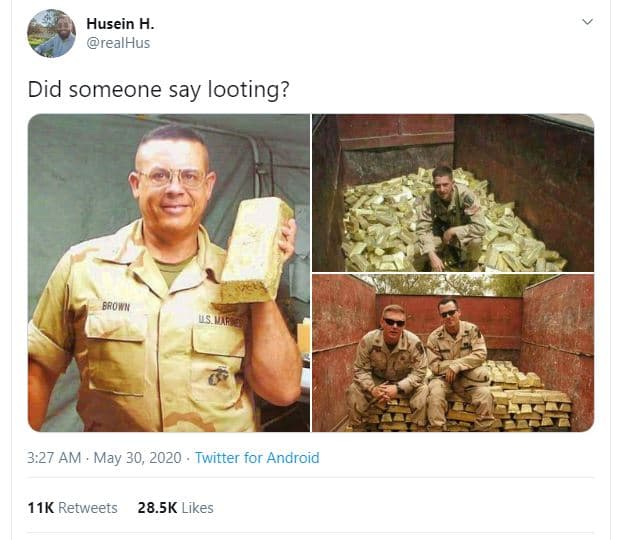 Husein h. realhus did someone say looting? eronk 3.27 am may 30, twitter for and