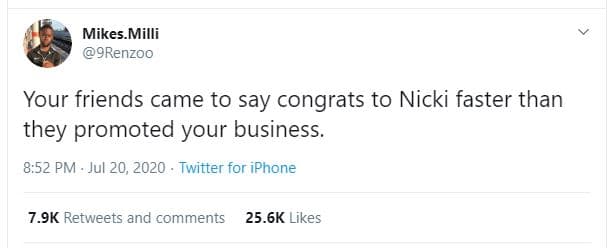 Mikes milli 9renzoo your friends came to say congrats to nicki faster than they