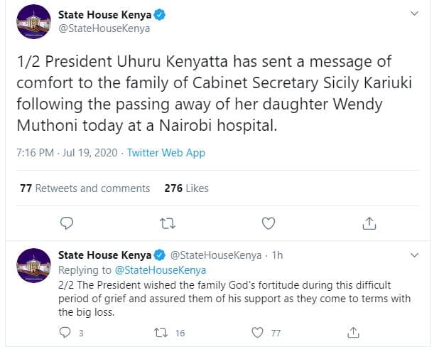State house kenya statehousekenya 12 president uhuru kenyatta has sent a message