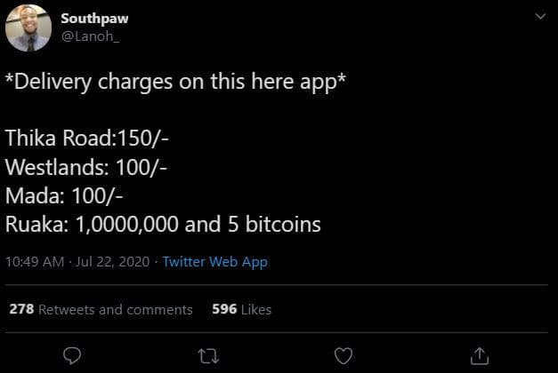 Southpaw lanoh_ delivery charges on this here app thika road150 westlands 100 ma