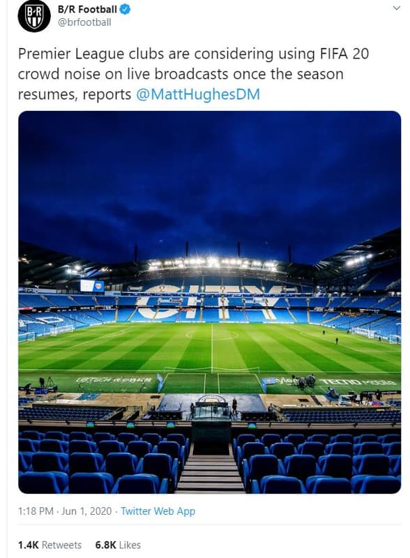 Br football brfootball premier league clubs are considering using fifa 20 crowd