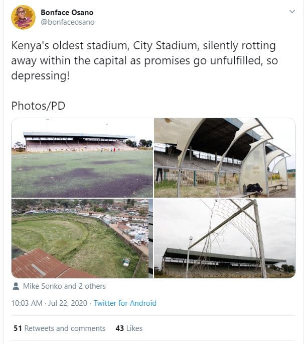 Bonface osano bonfaceosano kenya's oldest stadium, city stadium silently rotting