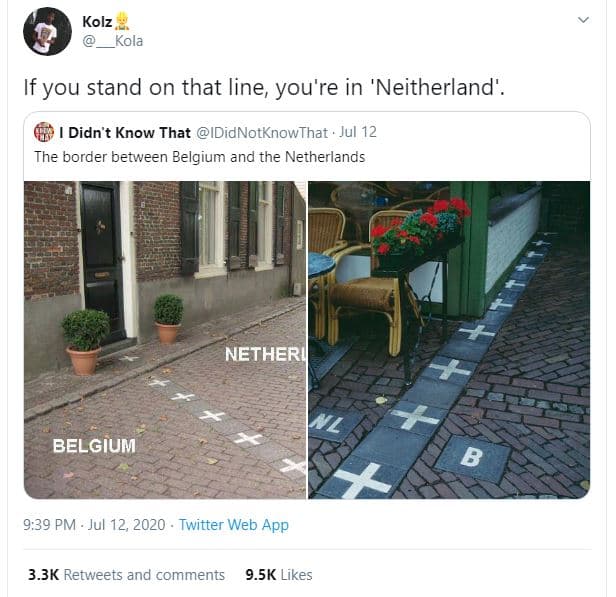 Kolz kola if you stand on that line you're in 'neitherland' . didn't know that i