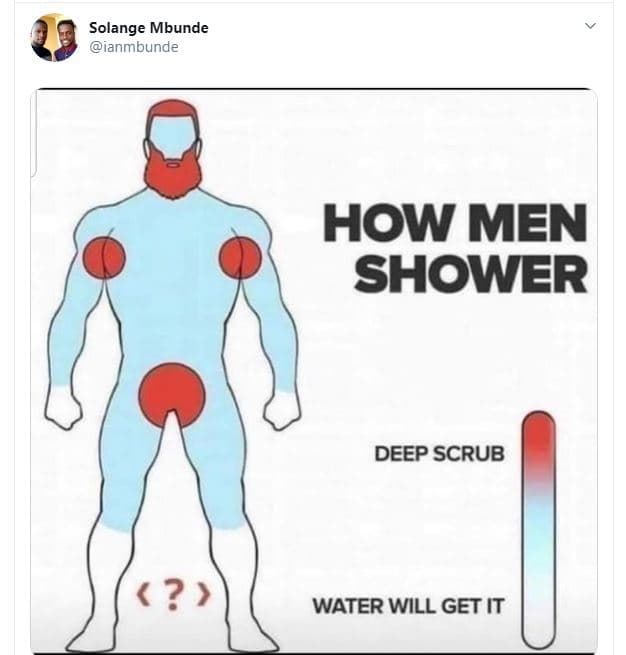 Solange mbunde ianmbunde how men shower deep scrub ? water will get it