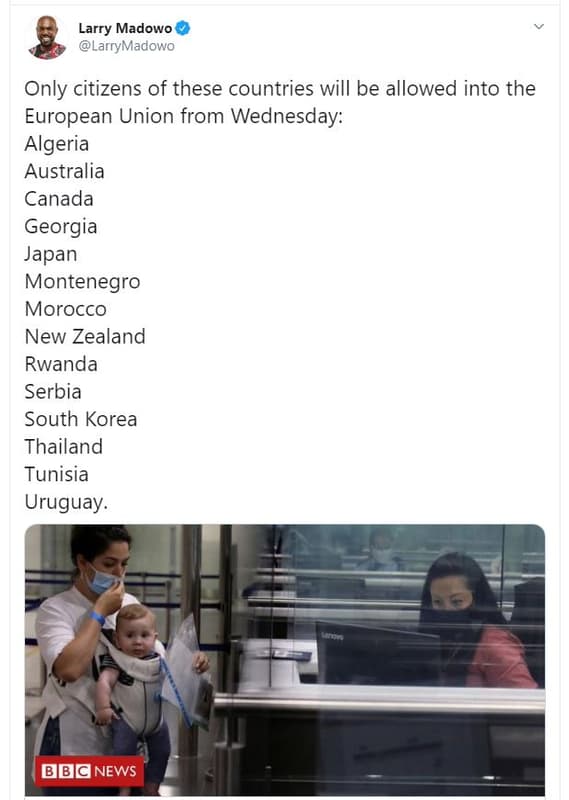 Larry madowo larrymadowo only citizens of these countries will be allowed into t