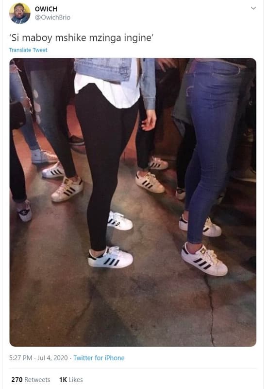 Owich owichbrio 'si maboy mshike mzinga ingine' translate tweet 5.27 pm . jul 4,