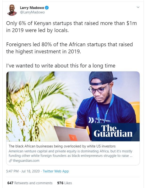Larry madowo larrymadowo only 6 of kenyan startups that raised more than 1m in w