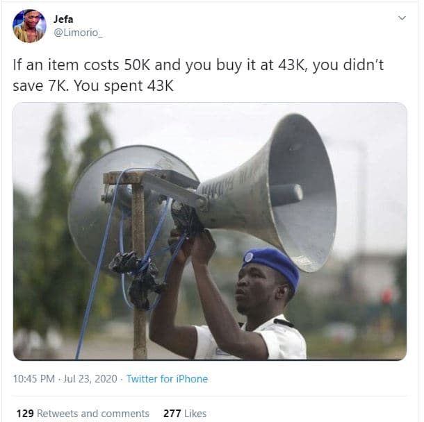 Jefa limorio_ if an item costs 5ok and you buy it at 43k, you didn't save 7k. yo