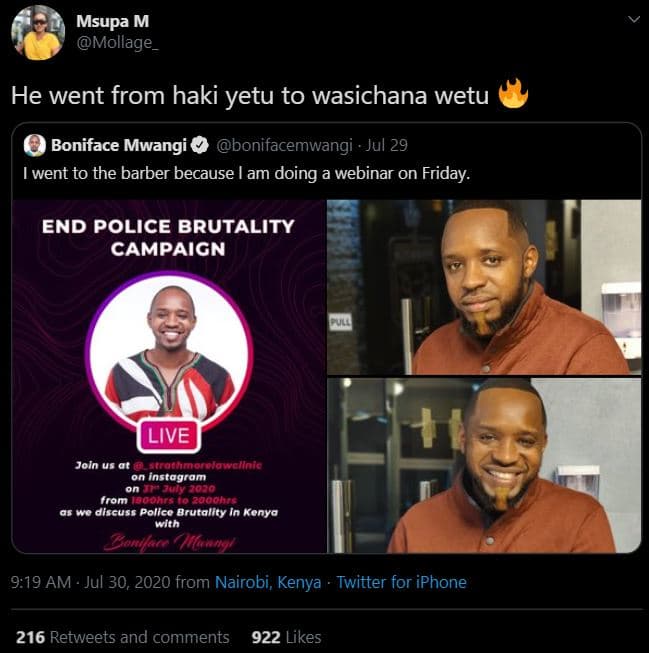 Msupa m mollage he went from haki yetu to wasichana wetu boniface mwangi bonifac