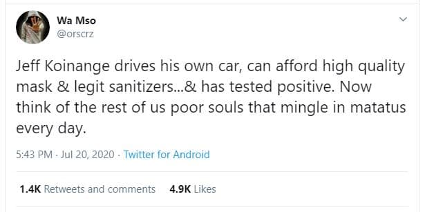 Wa mso orsciz jeff koinange drives his own car can afford high quality mask legi